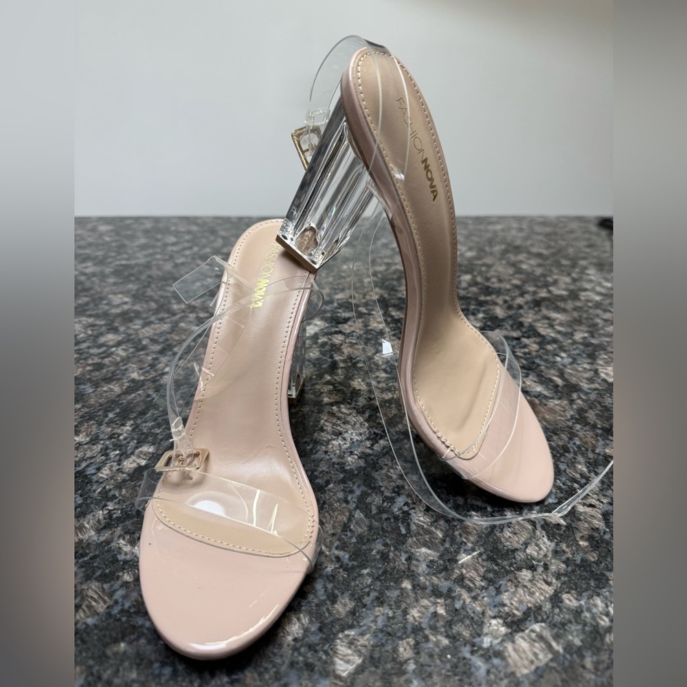 Fashion Nova Blush Nude Clear Strap Heeled Sandals
